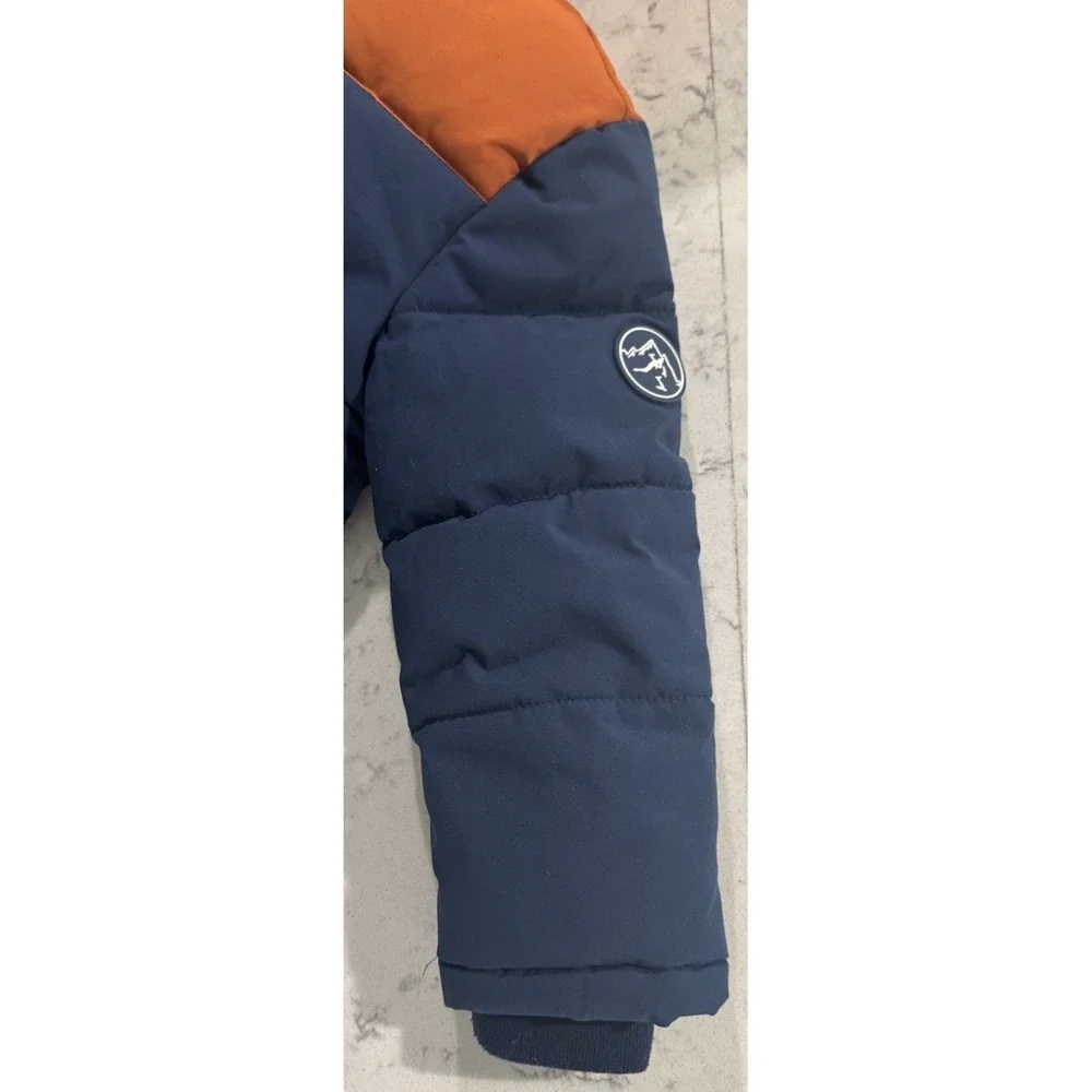 Member's Mark Puffer Jacket Boys 3T Navy Blue Orange Fleece Lined Hooded Coat